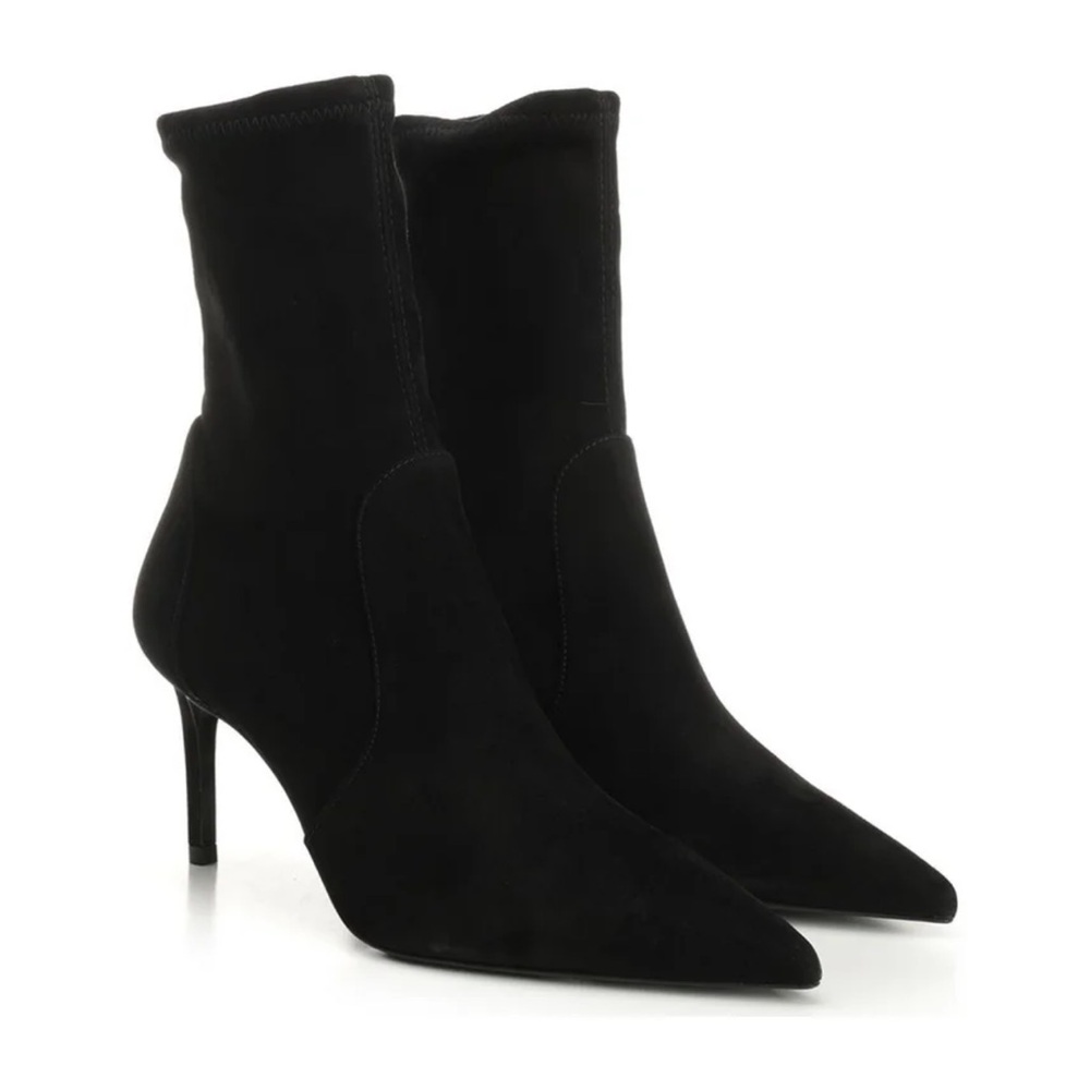 Stuart Weitzman Black Pointed-Toe Suede Sock Heeled Boots